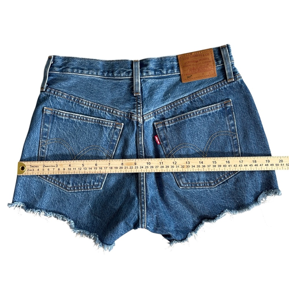 Levi's 501 Big E Premium Distressed Cutoff Denim Shorts - Blue 27 - Picture 8 of 16